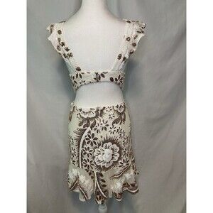 Wedding Cocktail Party Dress Women’s M Gold White Sequins Ruffle Open Back Angel